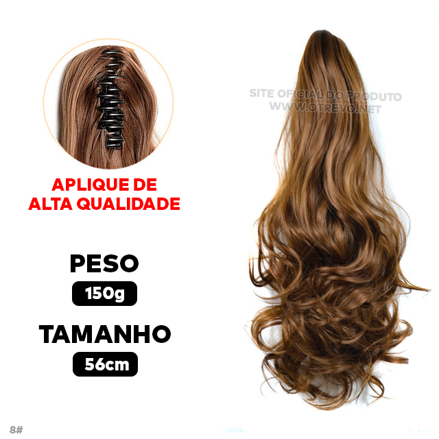 Aplique Rabo de Cavalo Super Natural Ondulado  + Presilha Embutida - ® HairGirl  (FIBRAS FIOS PREMIUM)