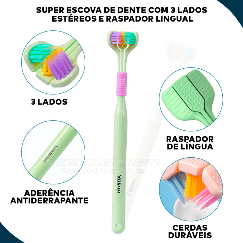 Super Escova de Dente com 3 Lados Estéreos e Raspador Lingual - ®SmileGold (Limpeza 100% Profunda)