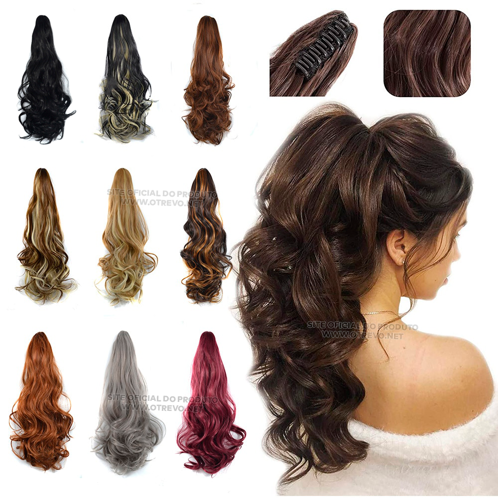 Aplique Rabo de Cavalo Super Natural Ondulado  + Presilha Embutida - ® HairGirl  (FIBRAS FIOS PREMIUM)