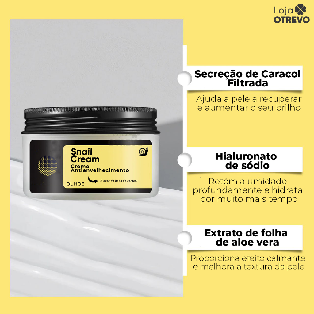 SnailCream® - Creme Rejuvenescedor e Antienvelhecimento Instantâneo a Base de Baba Caracol