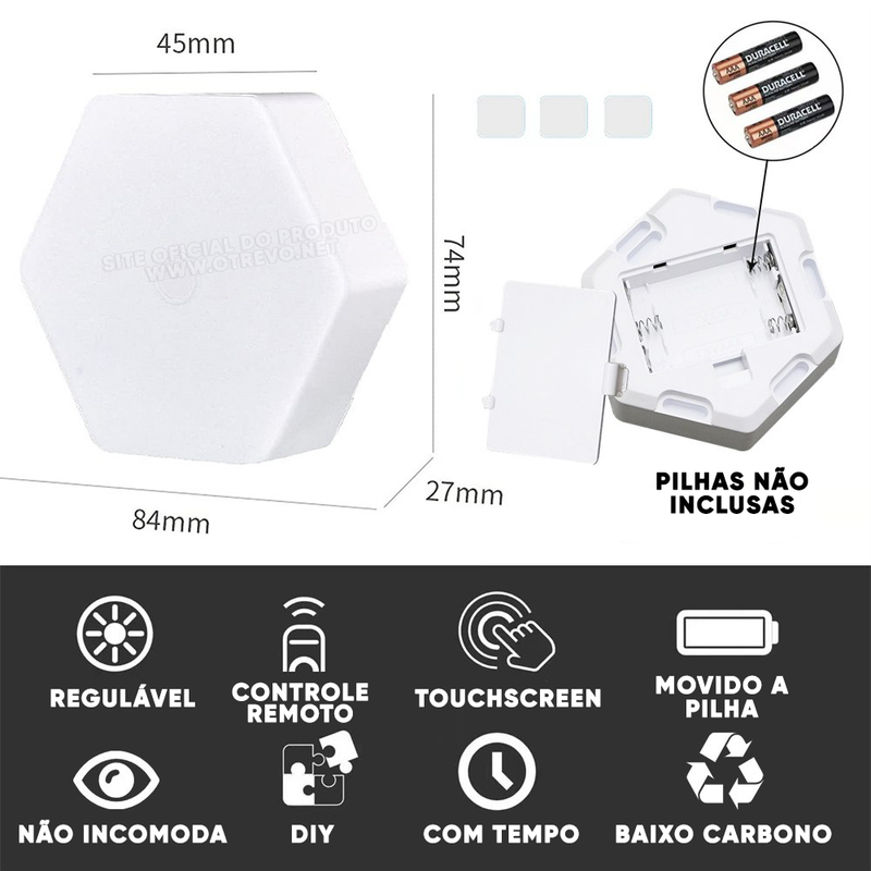 Luminaria Led Hexagonal Com TouchScreen e 16 Cores + Controle Remoto - LedMax®