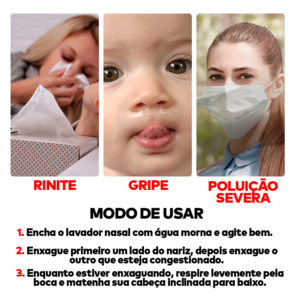 Lavador Nasal Premium - ®HeathyUs (Lavagem 100% Segura e Eficiente)