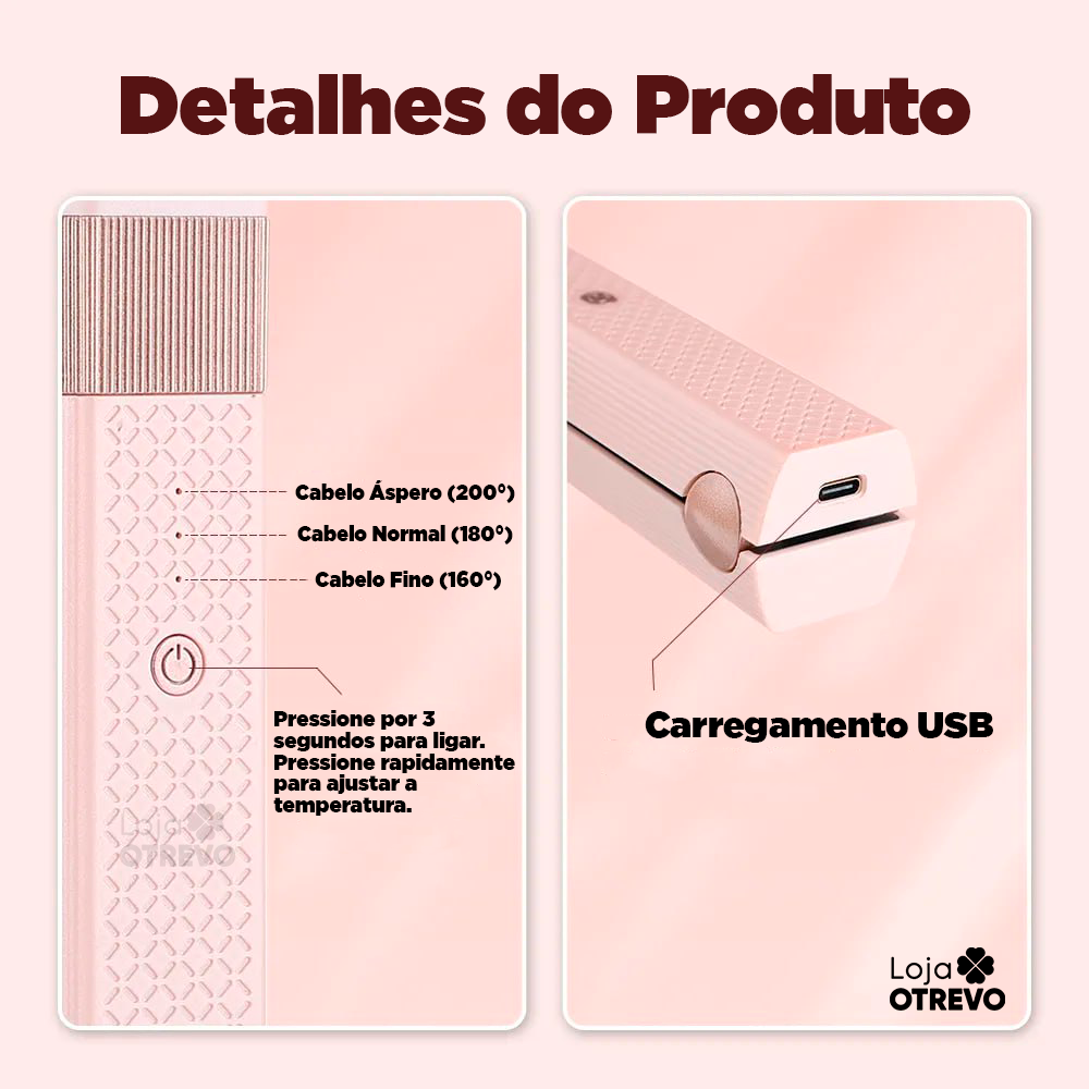 Chapinha Portátil com Aquecimento Rápido - Sem Fio Recarregável ®EleganzaHair