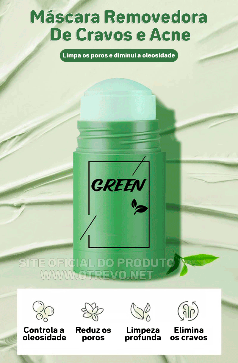 Mascara de Chá Verde Removedora de Cravos, Acne e Poros - MaskGreen® (ULTIMAS UNIDADES EM PROMOÇÃO)