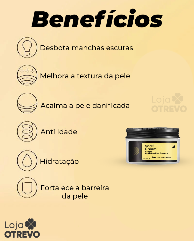 SnailCream® - Creme Rejuvenescedor e Antienvelhecimento Instantâneo a Base de Baba Caracol