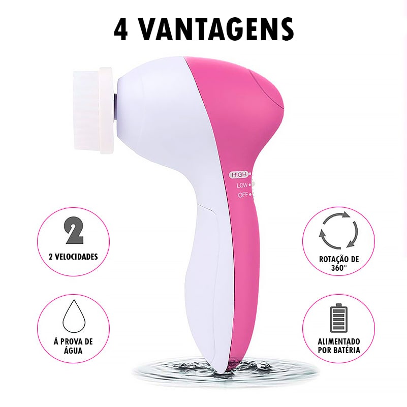 Limpador Massageador Facial Elétrico 5 em 1 ®DermaFace  (Limpa, esfolia, massageia, Rejuvenesce)