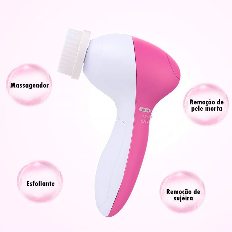 Limpador Massageador Facial Elétrico 5 em 1 ®DermaFace  (Limpa, esfolia, massageia, Rejuvenesce)