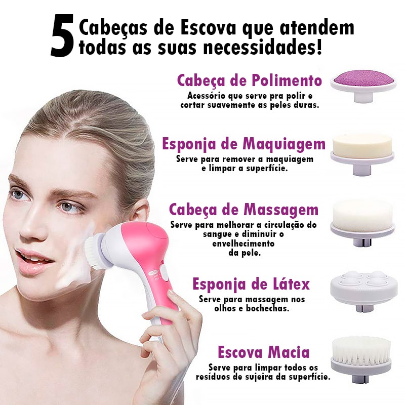 Limpador Massageador Facial Elétrico 5 em 1 ®DermaFace  (Limpa, esfolia, massageia, Rejuvenesce)