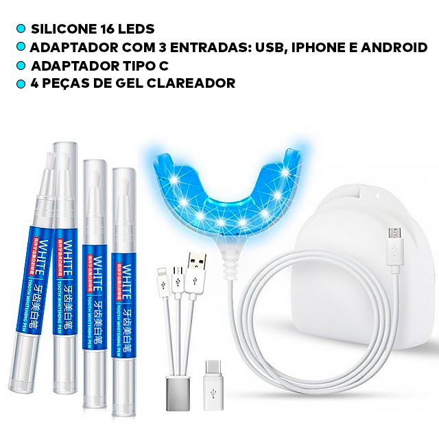 Kit de Clareamento Dental Led - ®SmartLed (DENTES 100% BRANCOS)