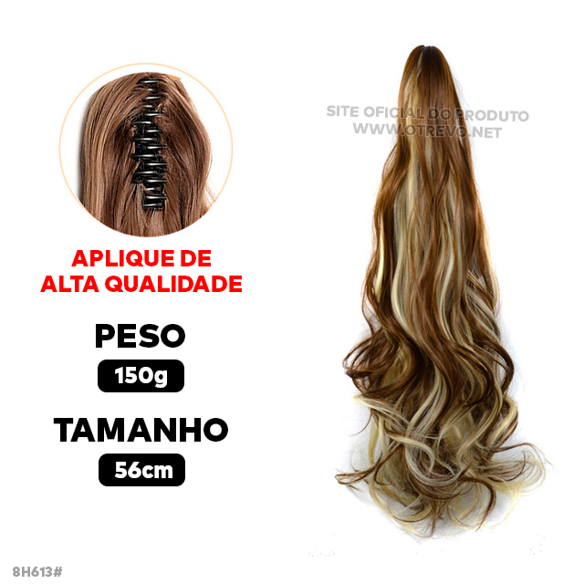 Aplique Rabo de Cavalo Super Natural Ondulado  + Presilha Embutida - ® HairGirl  (FIBRAS FIOS PREMIUM)