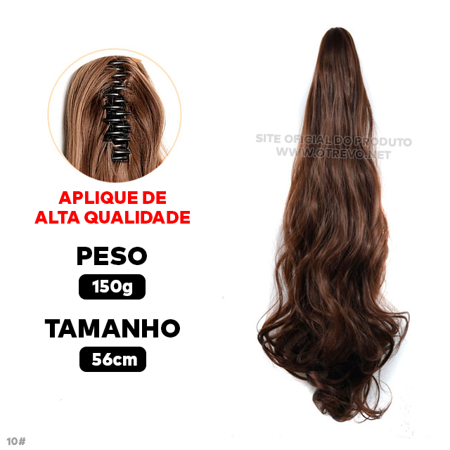 Aplique Rabo de Cavalo Super Natural Ondulado  + Presilha Embutida - ® HairGirl  (FIBRAS FIOS PREMIUM)