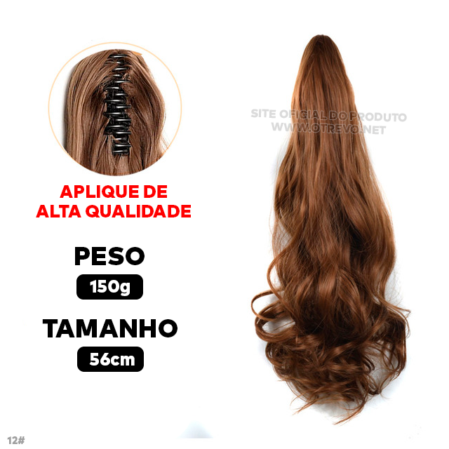 Aplique Rabo de Cavalo Super Natural Ondulado  + Presilha Embutida - ® HairGirl  (FIBRAS FIOS PREMIUM)