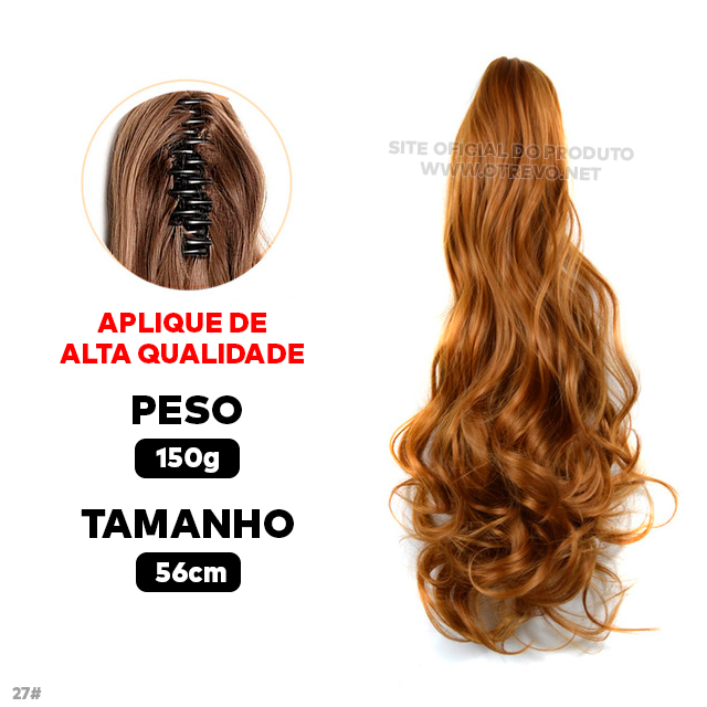 Aplique Rabo de Cavalo Super Natural Ondulado  + Presilha Embutida - ® HairGirl  (FIBRAS FIOS PREMIUM)