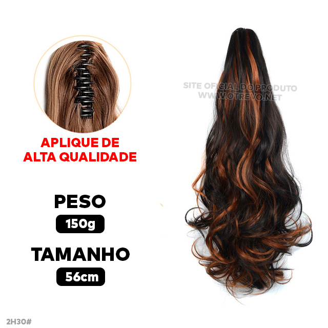 Aplique Rabo de Cavalo Super Natural Ondulado  + Presilha Embutida - ® HairGirl  (FIBRAS FIOS PREMIUM)