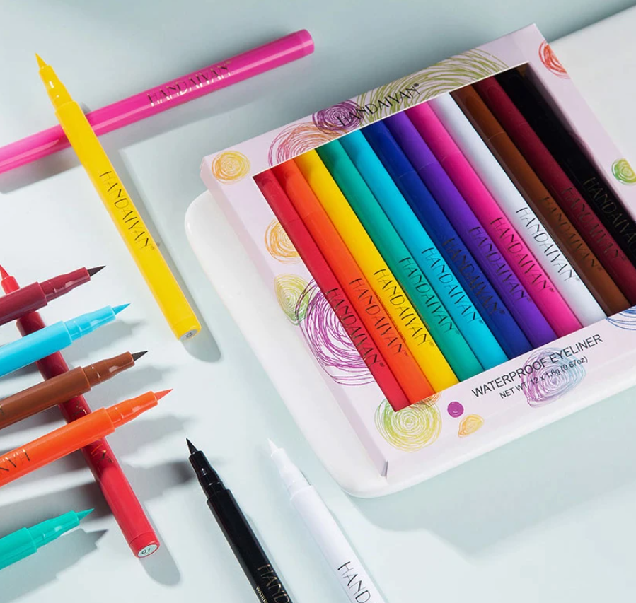 Kit com 12 Delineadores Coloridos 100% Á Prova D'agua ®HandaiyanColor