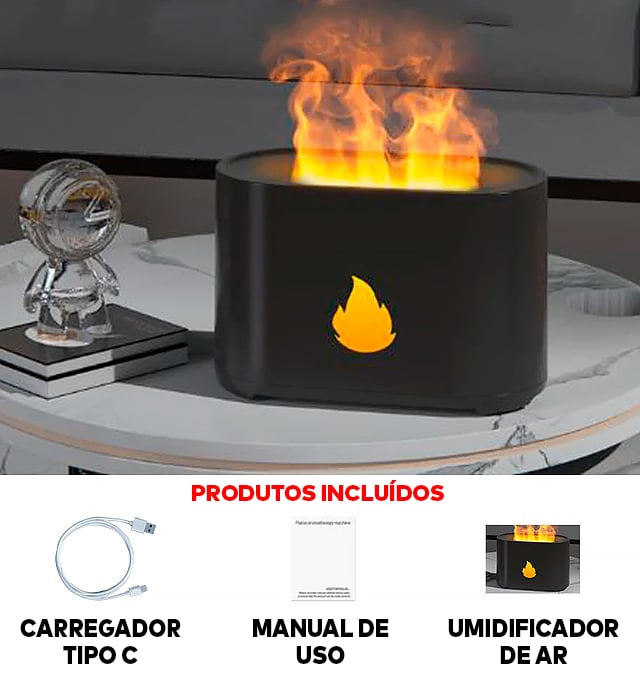 Umidificador de Ar  Difusor de Aromas com Chama Colorida ®FireRelax