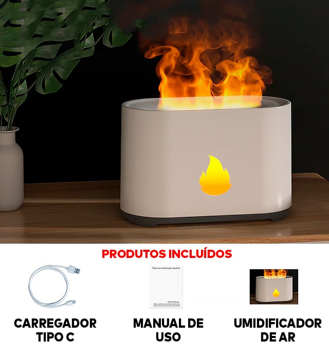 Umidificador de Ar  Difusor de Aromas com Chama Colorida ®FireRelax