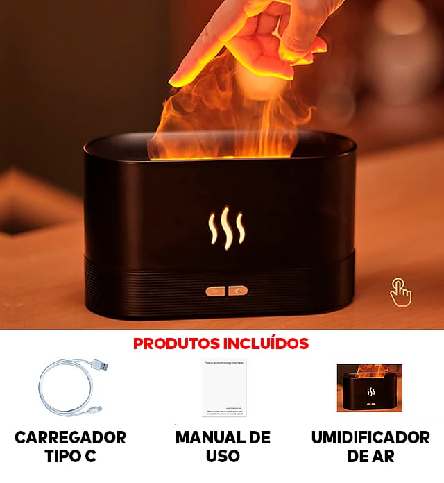 Umidificador de Ar  Difusor de Aromas com Chama Colorida ®FireRelax