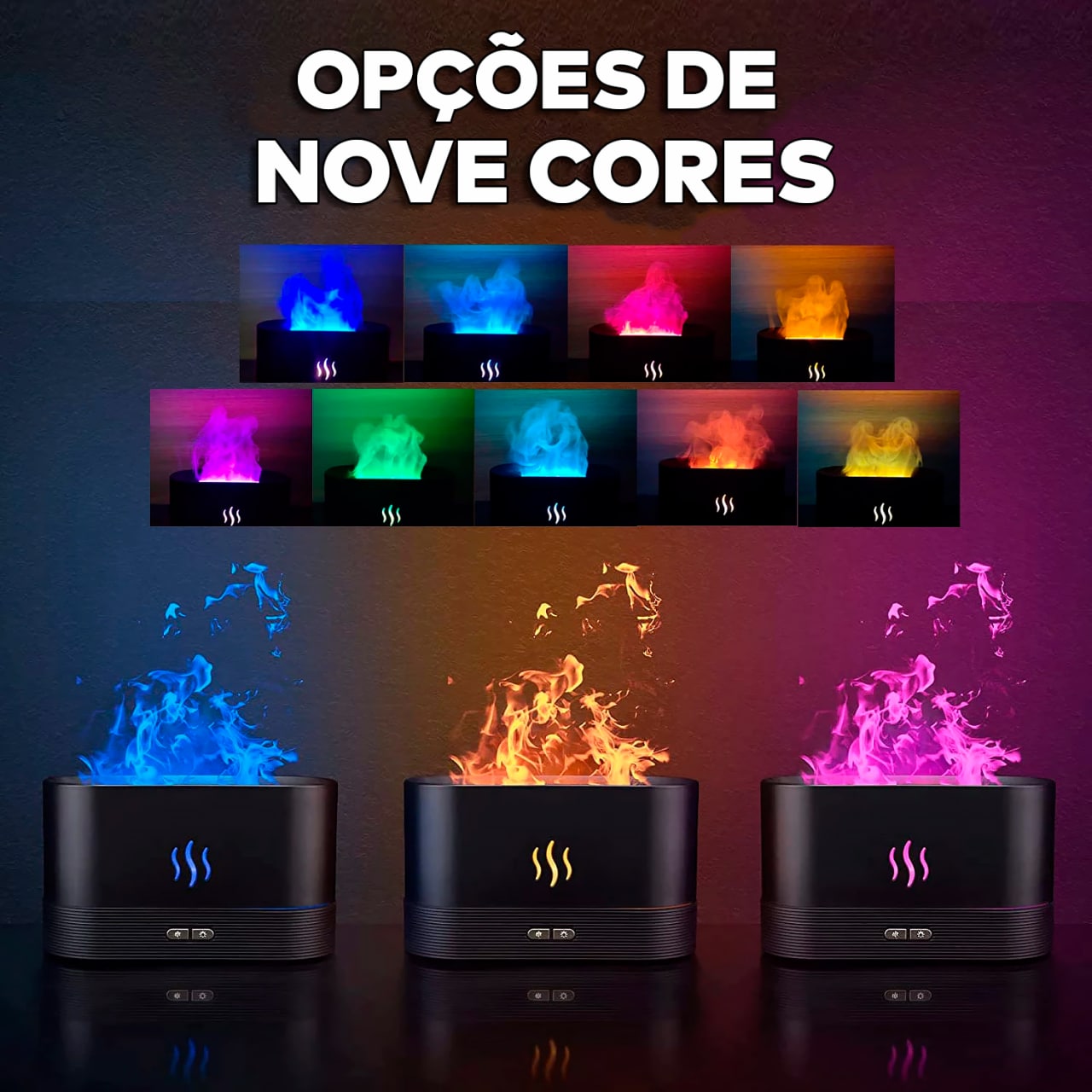 Umidificador de Ar  Difusor de Aromas com Chama Colorida ®FireRelax