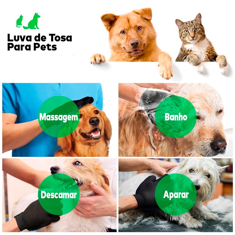 Luva Massageadora Magnética para Remoção de Pelos de Cães e Gatos ®Pet HandPet