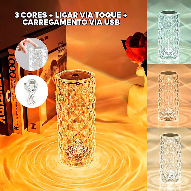 Lúminaria de Led Cristal Para Mesa Com Sensor Touch USB - CrystalLed®