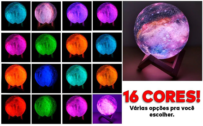 Luminária 3D de Lua Cheia Com 16 Cores - ®SmartMoon