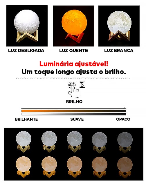 Luminária 3D de Lua Cheia Com 16 Cores - ®SmartMoon