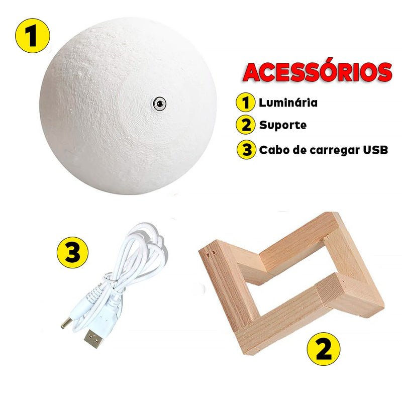 Luminária 3D de Lua Cheia Com 16 Cores - ®SmartMoon