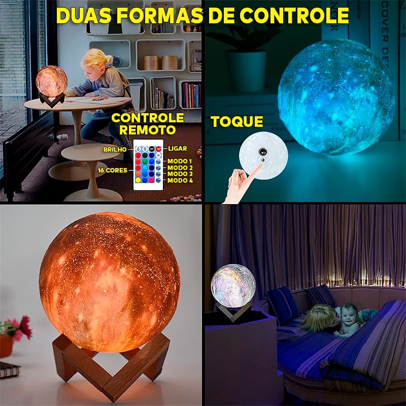 Luminária 3D de Lua Cheia Com 16 Cores - ®SmartMoon