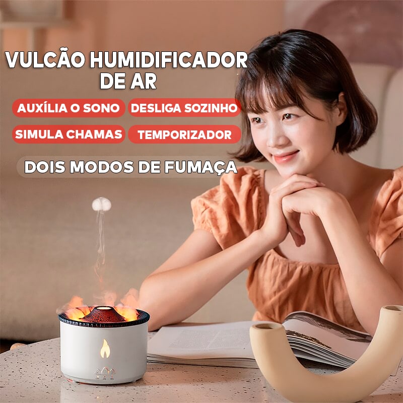 Umidificador de Ar Difusor de Aromas com Chama Vulcão ®RelaxVulcano