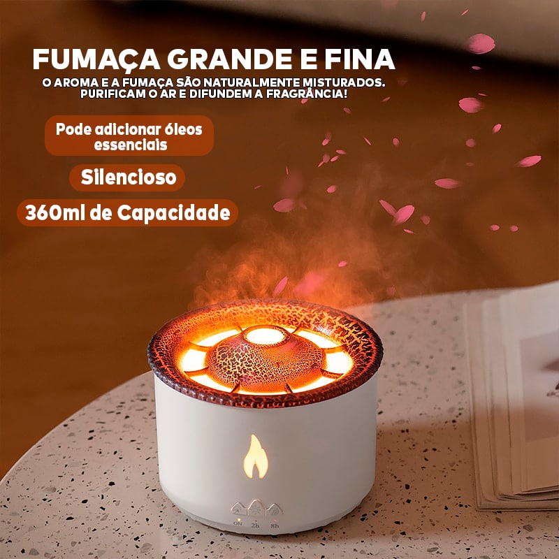 Umidificador de Ar Difusor de Aromas com Chama Vulcão ®RelaxVulcano