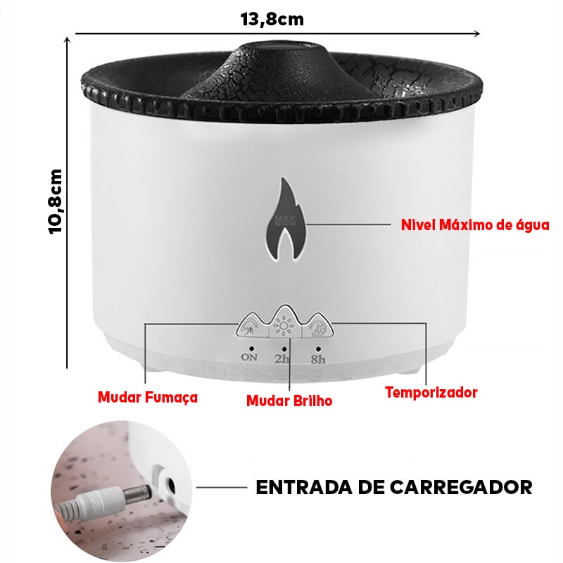 Umidificador de Ar Difusor de Aromas com Chama Vulcão ®RelaxVulcano