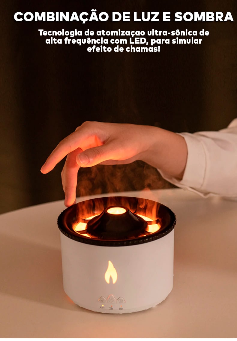 Umidificador de Ar Difusor de Aromas com Chama Vulcão ®RelaxVulcano