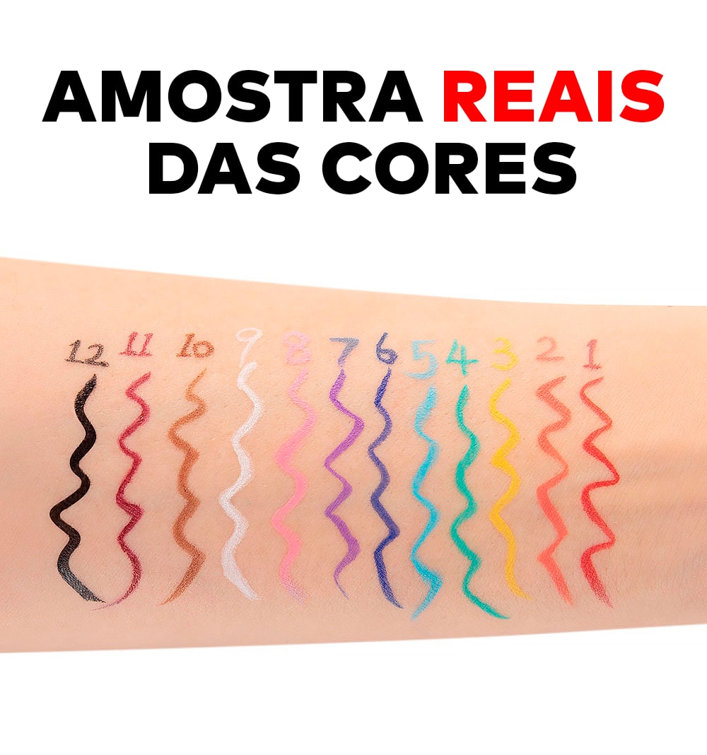 Kit com 12 Delineadores Coloridos 100% Á Prova D'agua ®HandaiyanColor