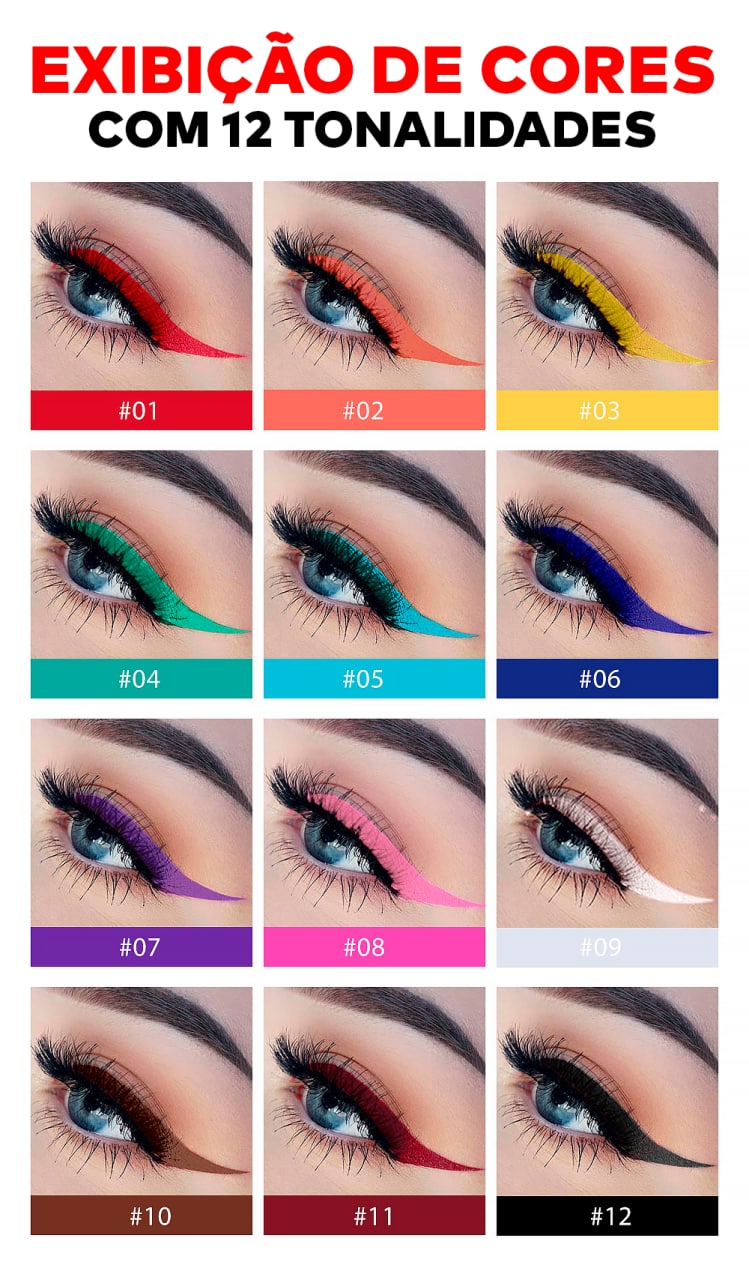 Kit com 12 Delineadores Coloridos 100% Á Prova D'agua ®HandaiyanColor