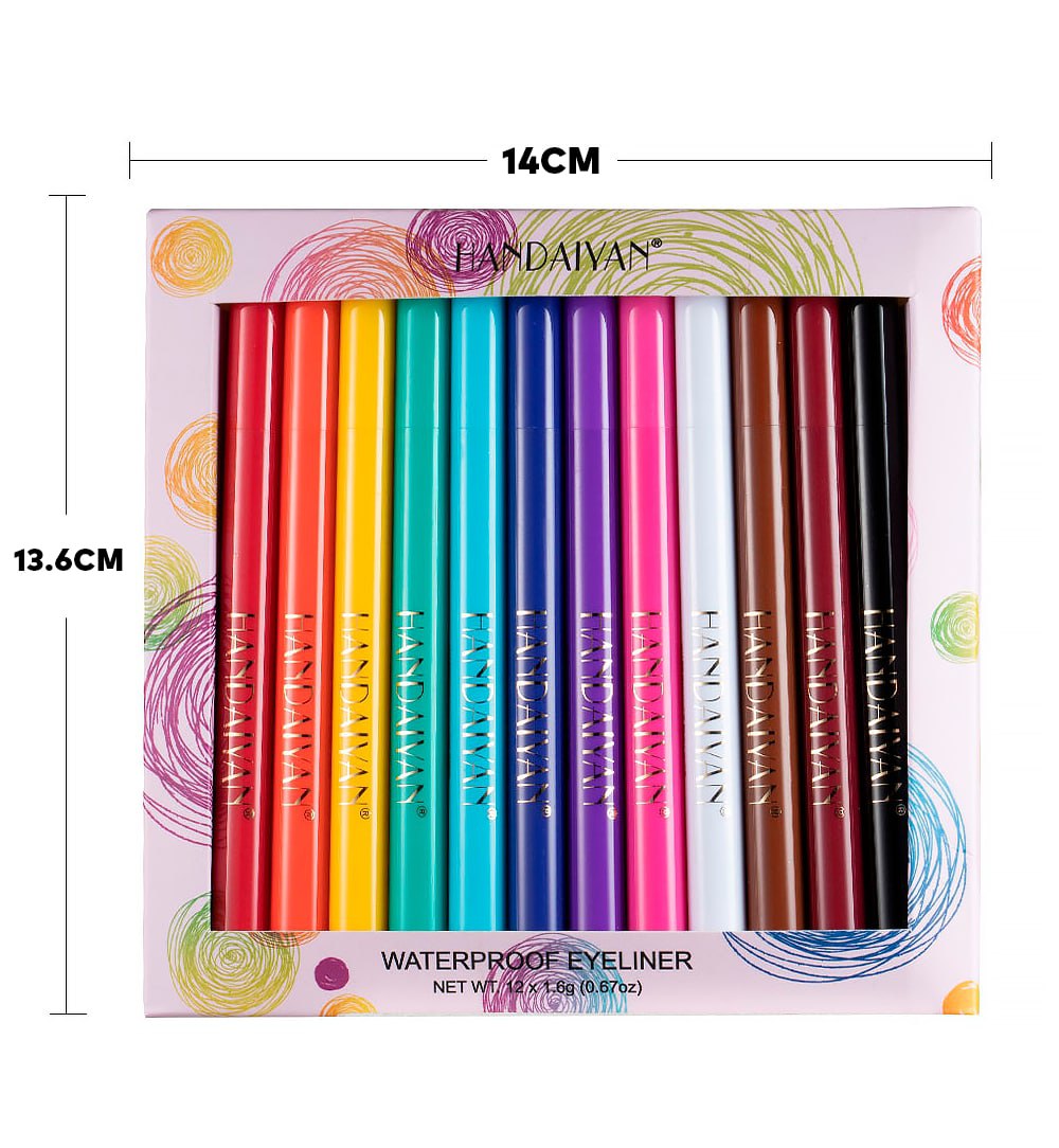 Kit com 12 Delineadores Coloridos 100% Á Prova D'agua ®HandaiyanColor