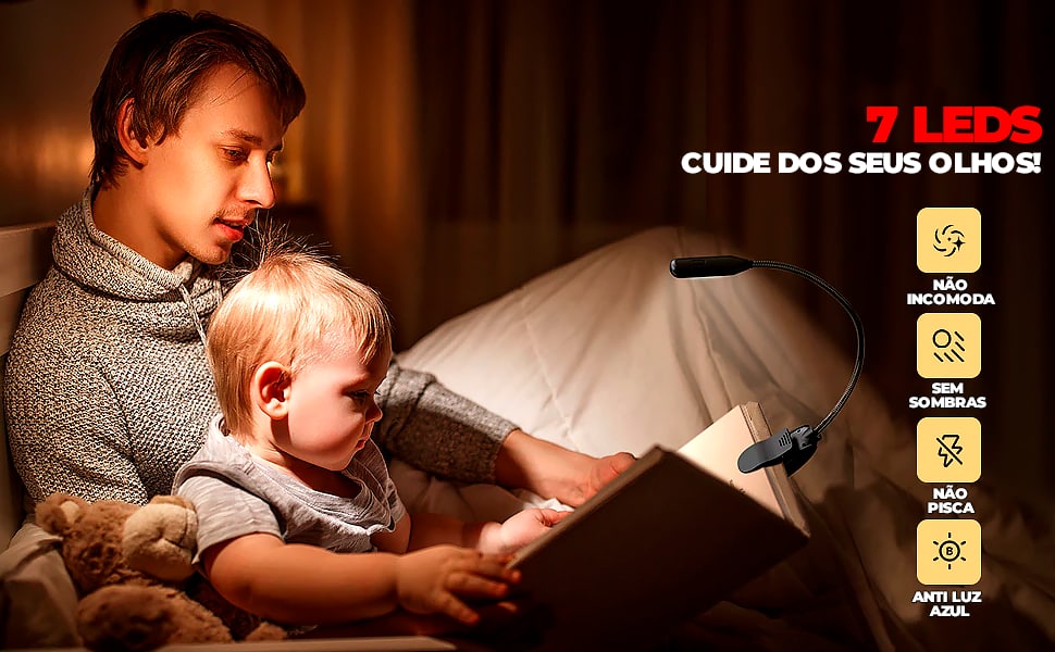 Luminária Led Para Livros Com 7 LEDS Embutidas  -  LedRead® (LANÇAMENTO 2022)