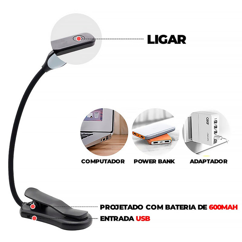 Luminária Led Para Livros Com 7 LEDS Embutidas  -  LedRead® (LANÇAMENTO 2022)