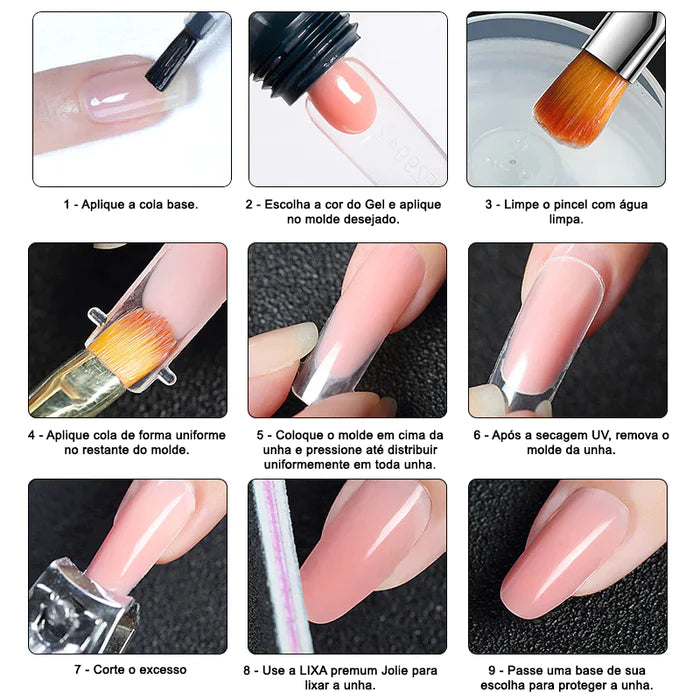 LuxGel - Née Jolie Alongamento Fácil de Unhas (Kit Completo ORIGINAL) + BRINDE CABINE DE LUZ UV PARA SECAGEM DO GEL - 50% OFF